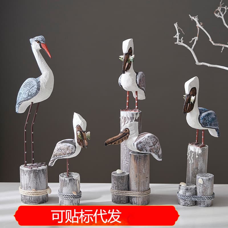 Solid wood tree stump bird Mediterranean home decoration wooden handicrafts ornaments wood carvings home decorations ornaments