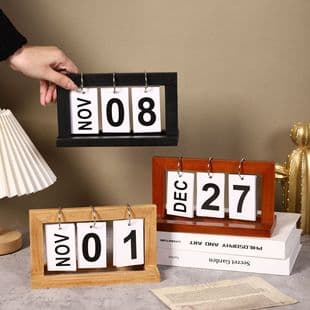 Wooden Minimalist Flip Calendar for Desk, Home Study, Year-Round Calendar, Photo Prop Decoration