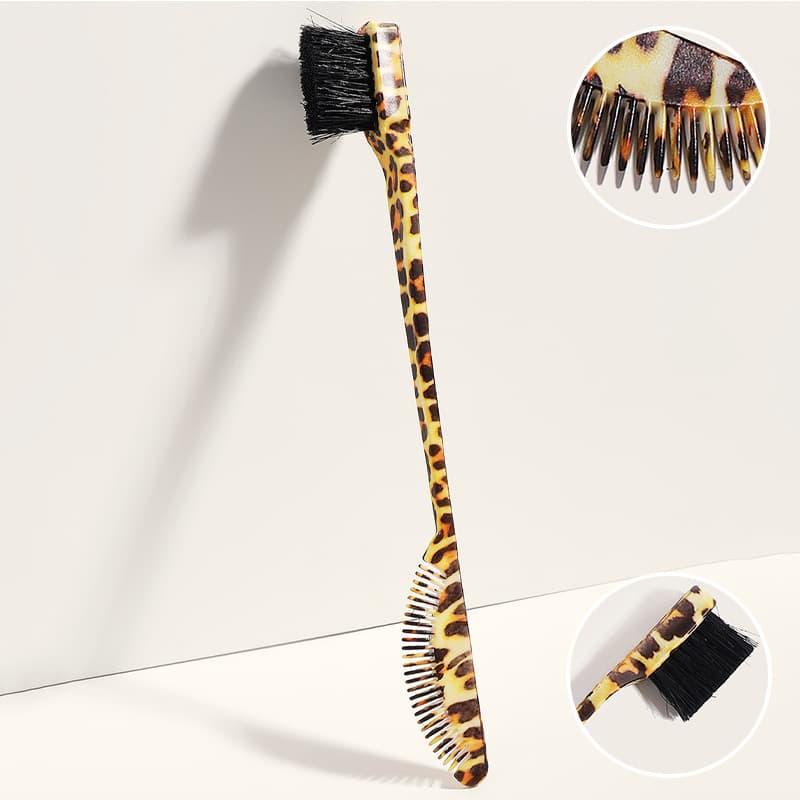 Haorui Amazon bestseller new leopard print dual-ended integrated practical eyebrow brush and hair comb beauty tool.
