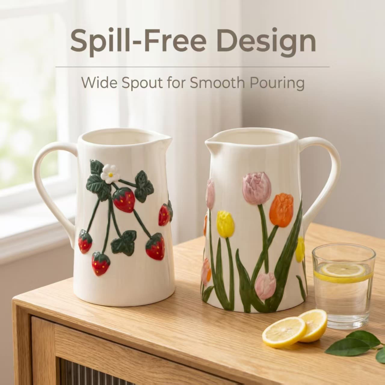 Large Capacity Ceramic Under-glaze Milk Pitcher Cold Water Pitcher Juice Pitcher Vase Flower Arranging Pitcher Multi-purpose Home Decoration