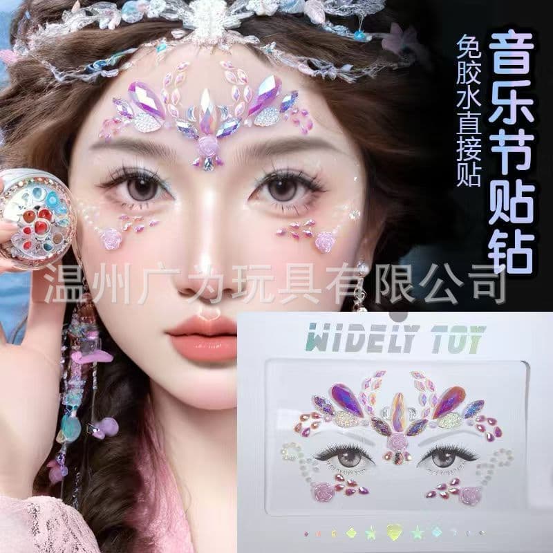 New Cross-Border Tattoo Sticker Face Rhinestone Eyebrow Sticker Eye Sticker European and American Costume Party Face Sticker