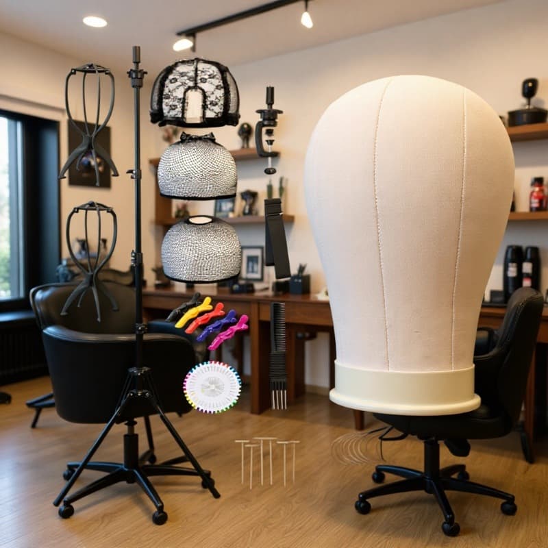 22inch Canvas Mannequin Head Wig Stand Tripod