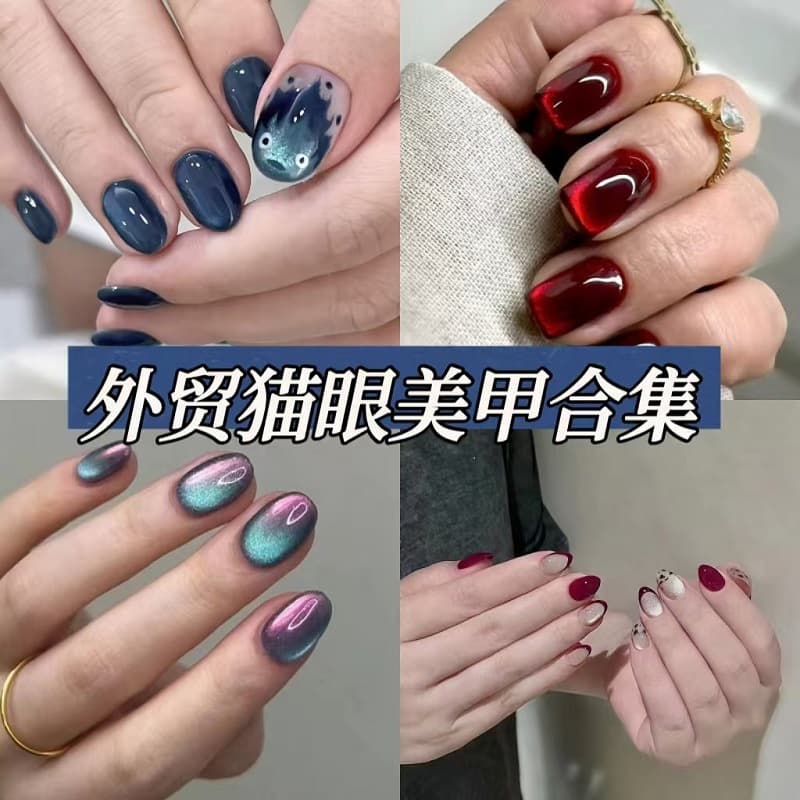 Cross-border Press-on Nails with Premium Cat Eye Design, Detachable False Nail Tips, Ins Style Nail Art Stickers Wholesale