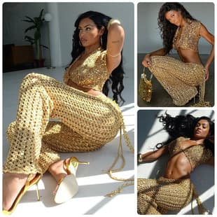 Sexy Solid Sequin Vest Set 2026 Spring Retro Cutout Crop Top + High-Waist Straight Leg Pants