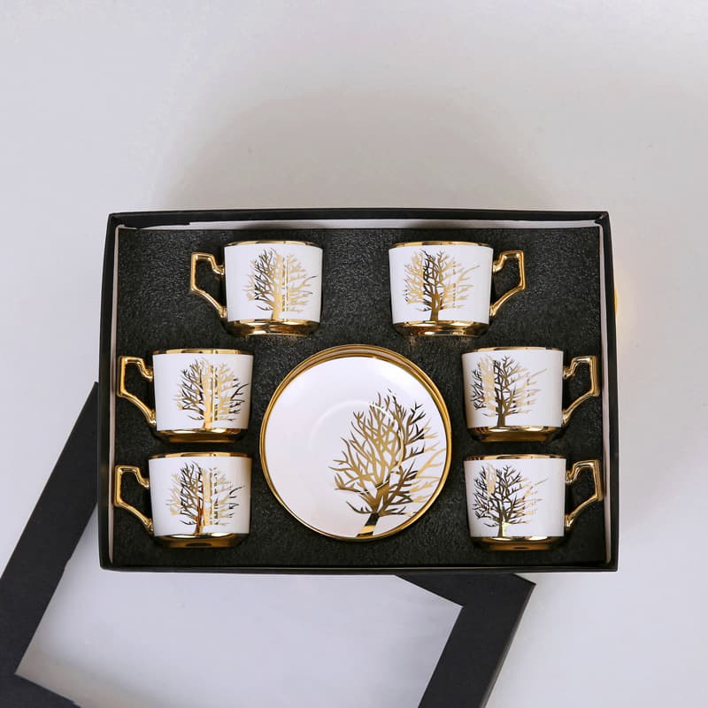 Simple electroplated ceramic cup gold leaf coffee cup and saucer set European mug cross-border Middle East Turkish tea cup