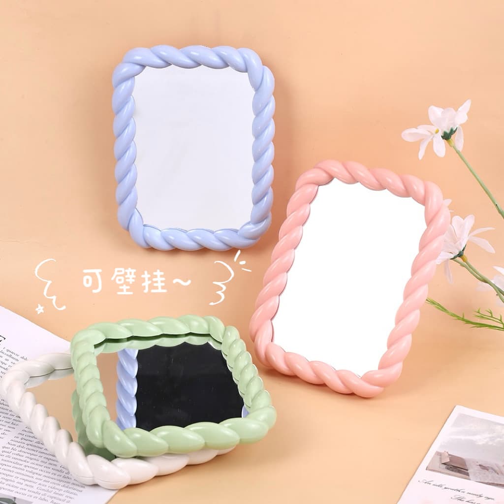 New Twisted Edge Makeup Mirror, Desktop Student Vanity Mirror with Stand, Wall-Mountable Creative Folding Mirror for Bedroom
