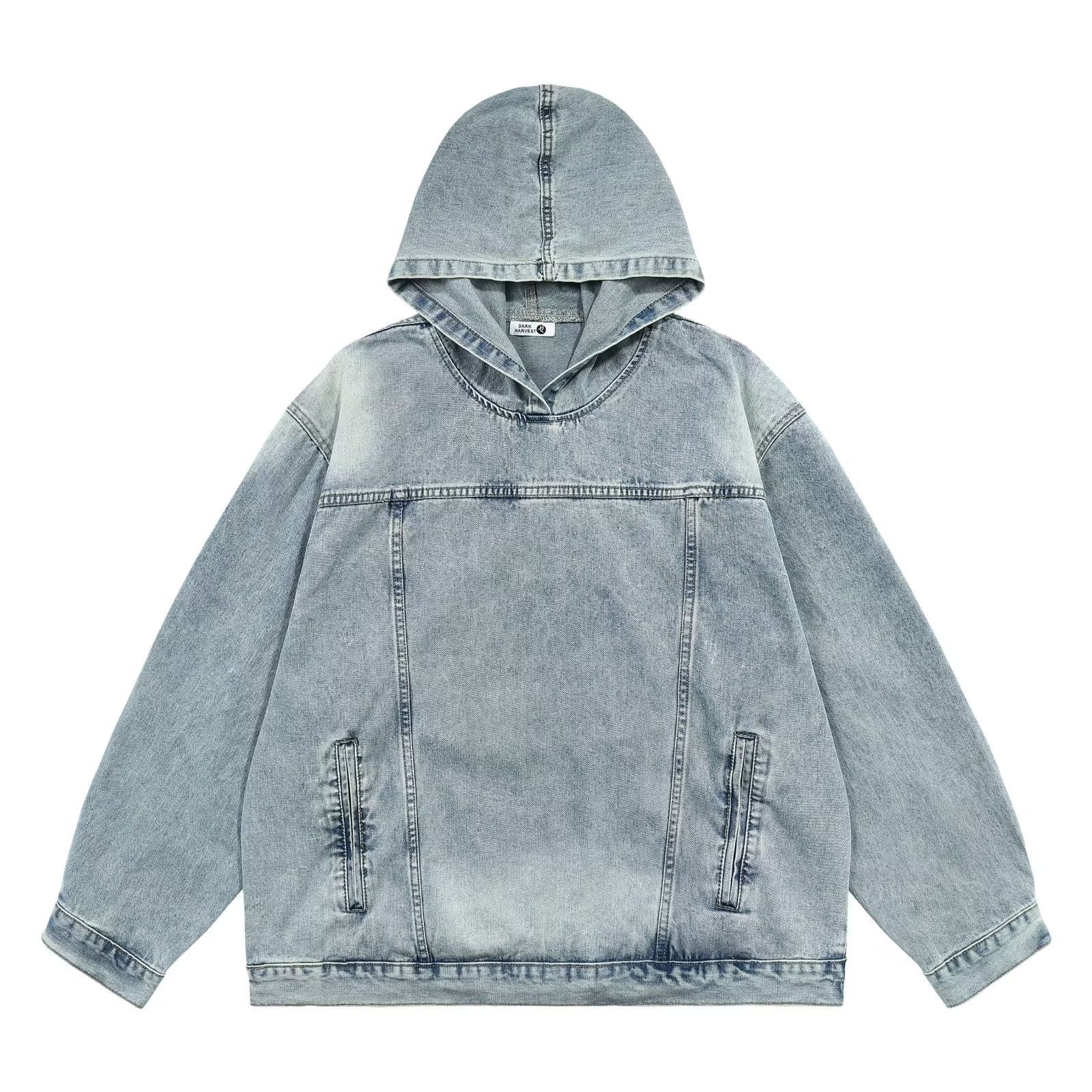 Distressed Hooded Denim Jacket for Men Spring Autumn New Trend American Loose Fit Vintage Casual Hoodie