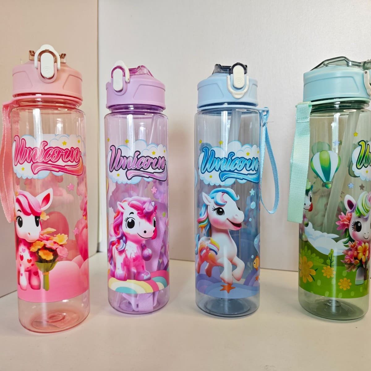 New Tianmashou Kids Cartoon Water Bottle Transparent Strap Portable Space Cup Cross-border E-commerce Cartoon Plastic Cup