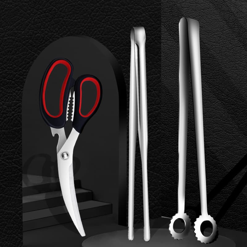 304 Stainless Steel BBQ Tongs Korean BBQ Tongs Steak Tongs BBQ Scissors Food Tongs BBQ Tool