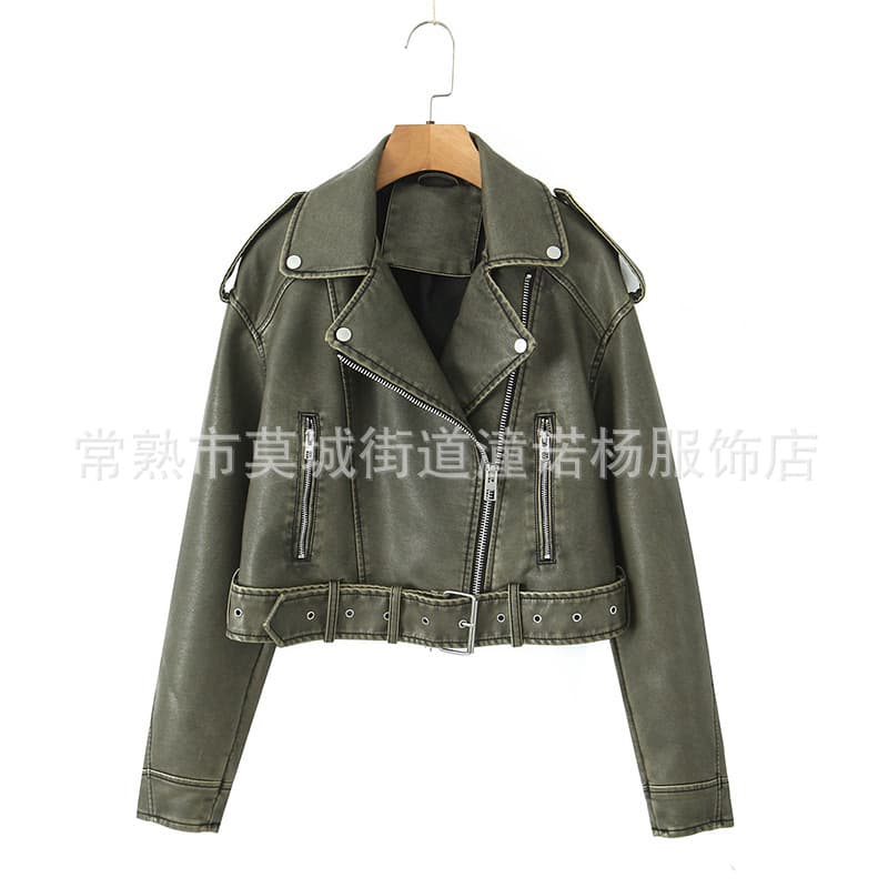 Vintage Leather Jacket Spring Autumn Fashion New Versatile Leather Coat Women Short Jacket Motorcycle Wear Small Outerwear
