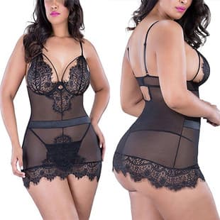 European & American Lingerie: Cross-Border Export Source, Mesh Patch Hollow-Out Eyelash Lace Sexy Camisole Nightgown