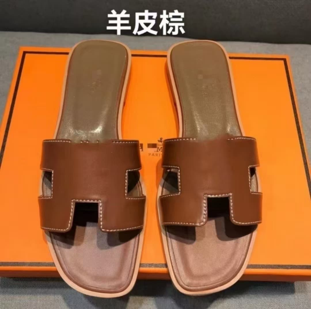 H Brand Classic Flat Sandals Women's Sheepskin Grain Patent Leather Quick Ship Summer Fashion