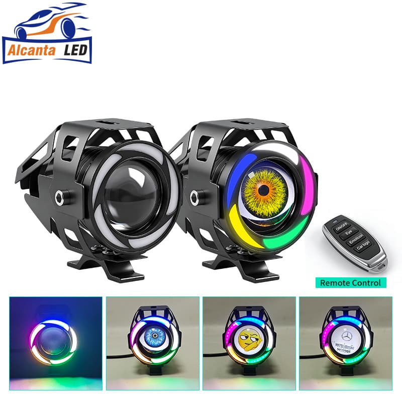 Cross-Border Laser Cannon U7 Colorful Spotlight Motorcycle LED Headlight External Strobe Two-Wheeler Light Angel Devil Eye