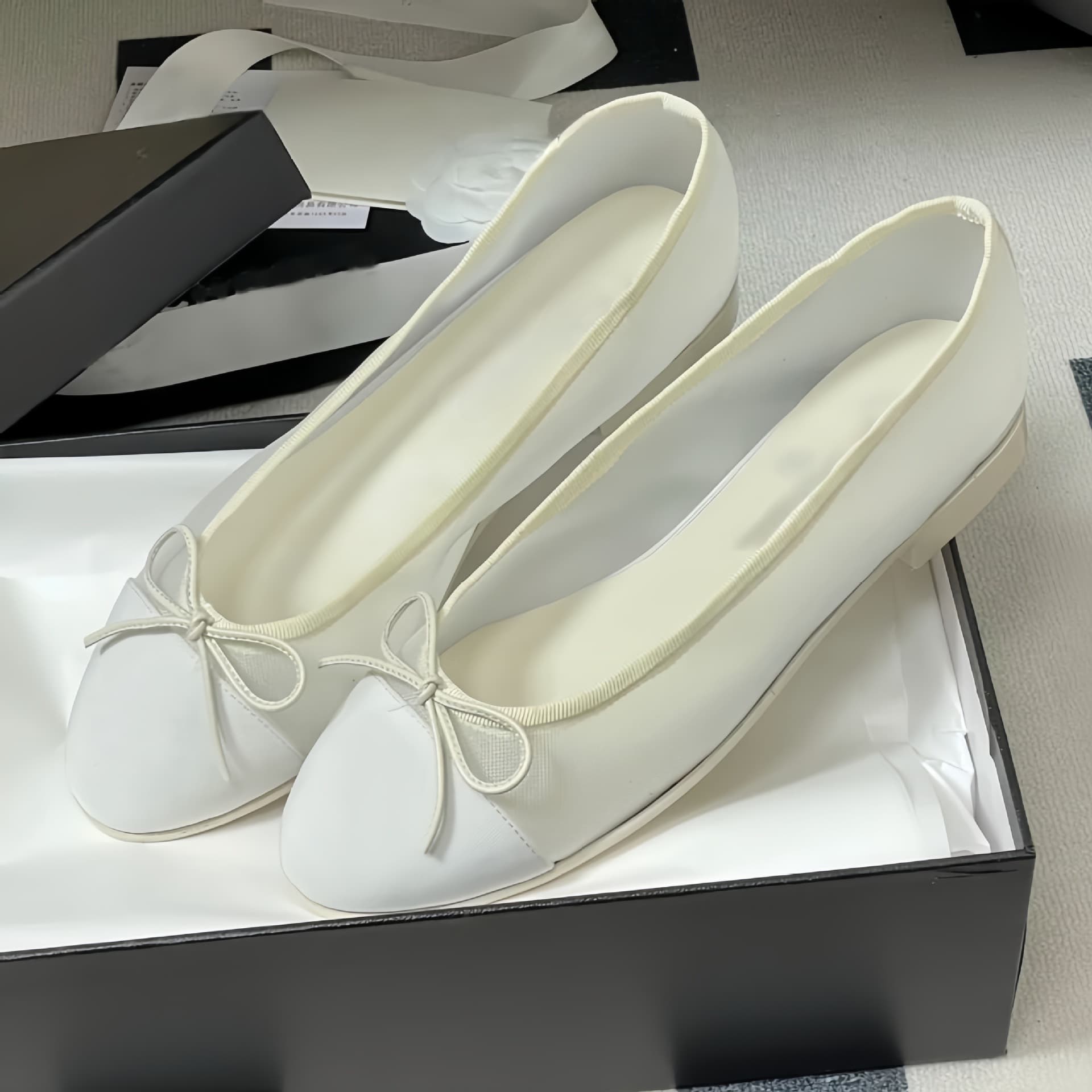 New 2026 Chanel-style Color-block Spring/Summer Ballet Flats for Women, Slip-on Round Toe Fashion Bowknot Flat Shoes