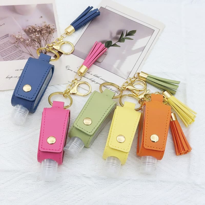 In Stock 30ML Hand Sanitizer Holder Keychain Antibacterial Disinfectant Leather Case Keychain Pendant