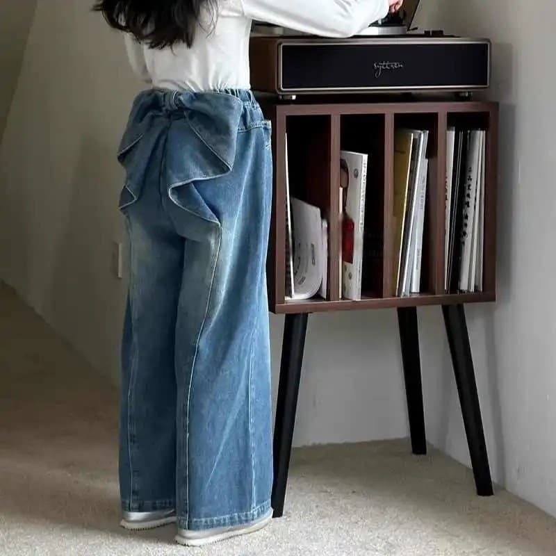Girls' Pants Spring/Fall 2026 New Style Children's Wide-Leg Pants Loose Fit Bow Straight-Leg Jeans for Older Kids