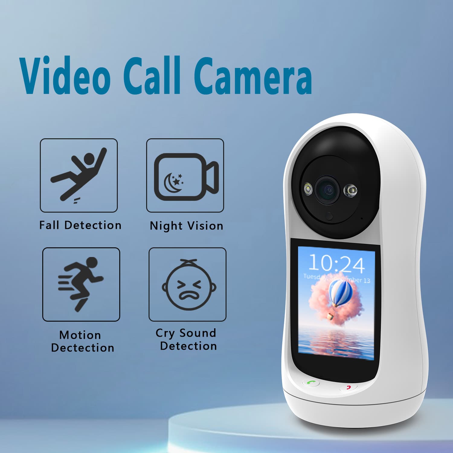 Smart surveillance camera with two-way video call, one-click calling, screen, home baby monitoring, infrared.