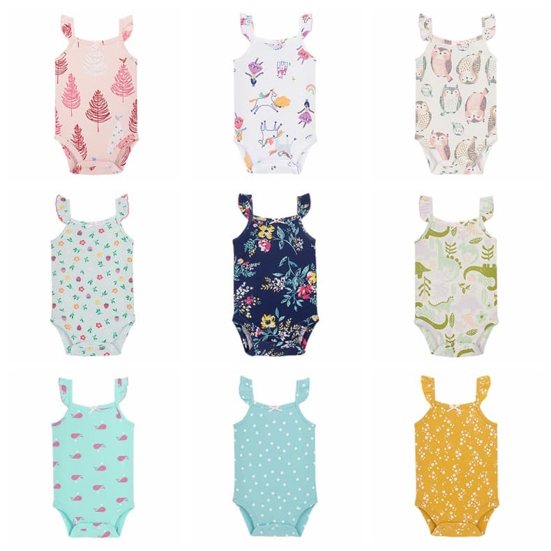 Factory Direct Summer Baby Girl Sleeveless Vest Bodysuit Infant Romper Baby Girl Crawling Suit Triangle Bodysuit Diaper Cover