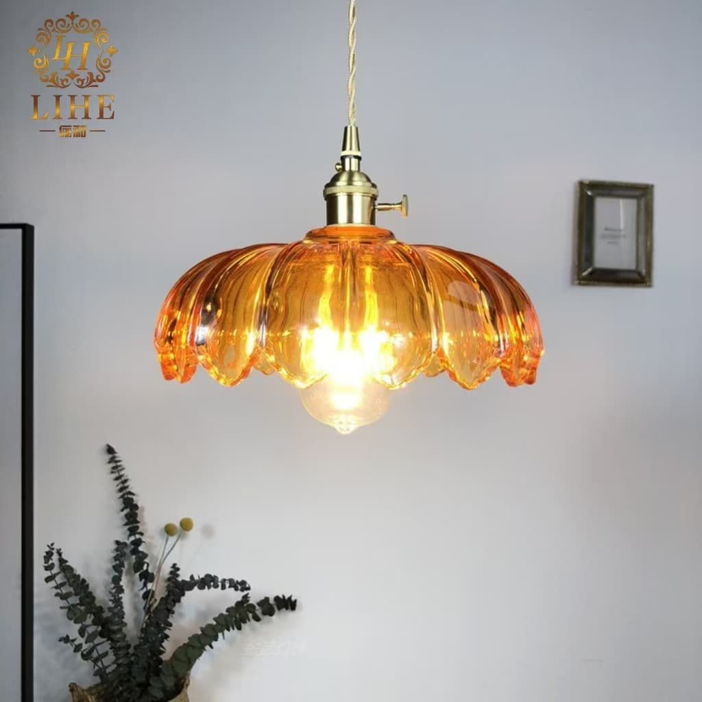 Lihe Brass Glass Pendant Light Old Shanghai Artistic Dining Room Bedroom Pendant Light Nordic Cafe Bar B&B Pendant Light