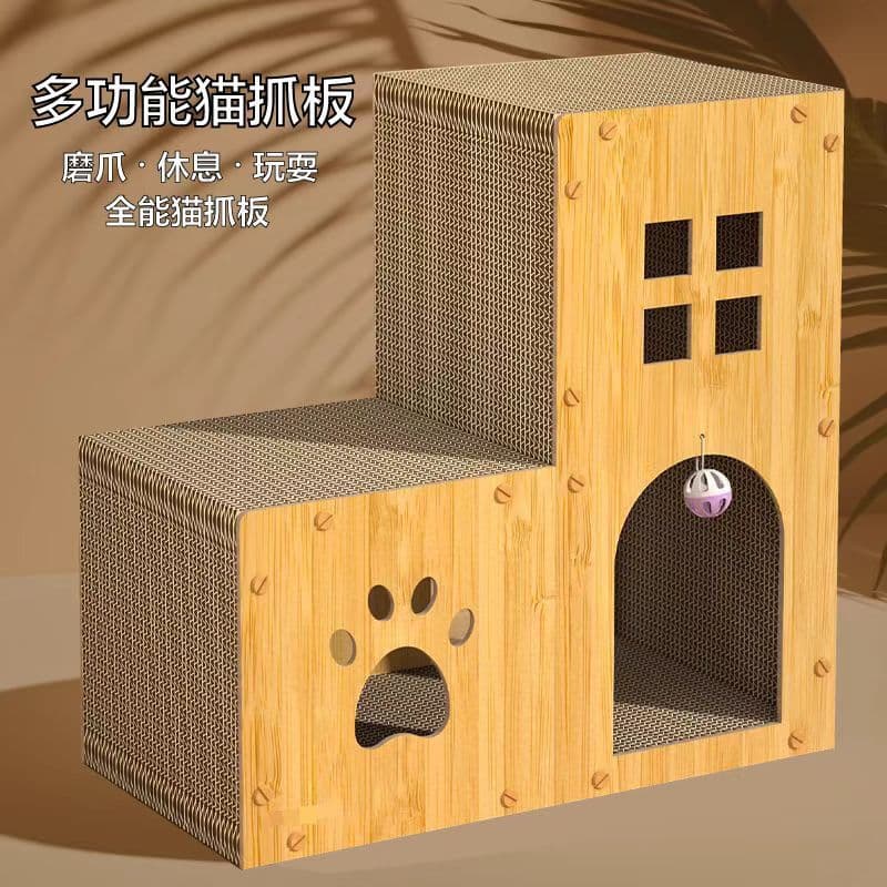 Multi-functional cat scratch board cat nest corrugated paper scratch-resistant wear-resistant crumbs all-round cat scratch board jumping table cat nest villa