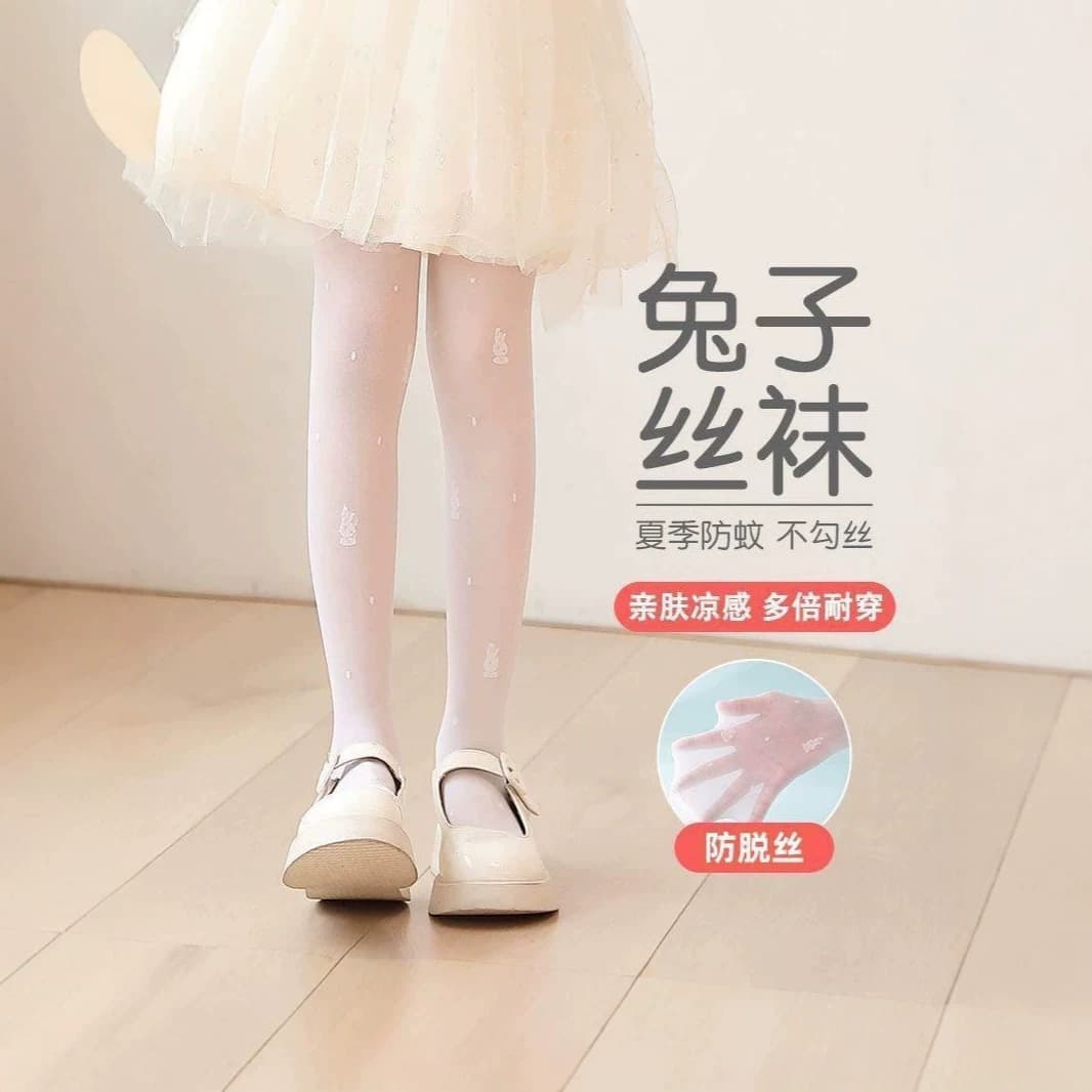 Children's summer anti-mosquito pantyhose, thin anti-snatch, ultra-thin anti-mosquito dance socks, girls' white rabbit bottoming socks