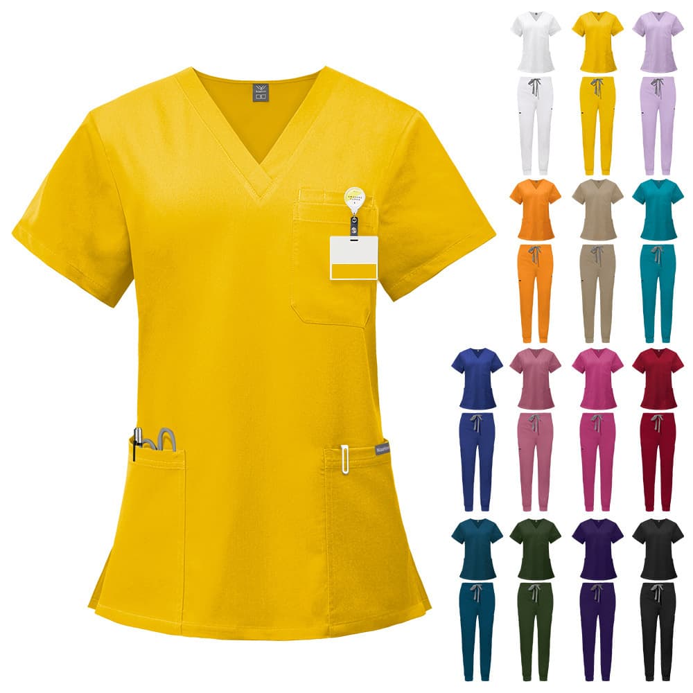 New Double-Layer Multi-Pocket Nurse Uniform Surgery Gown Anesthesiologist Workwear Short Sleeve Trousers Set Amazon