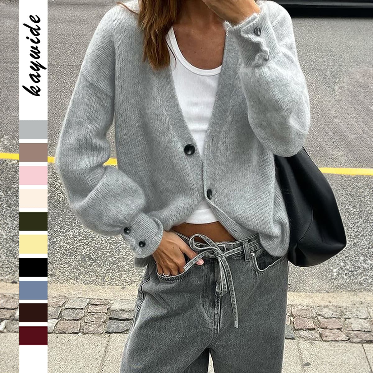 Kaikuo European and American Fashion Knitted Button Long Sleeve Multi-Color Sweater Women's 2025 Fall Winter Amazon