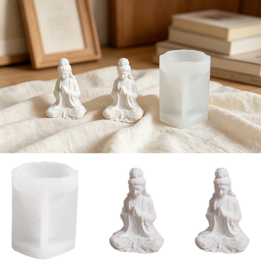 Meditating Woman Candle Silicone Mold DIY Aromatherapy Gypsum Sitting Zen Guanyin Cartoon Figurine Ornament Resin Mold