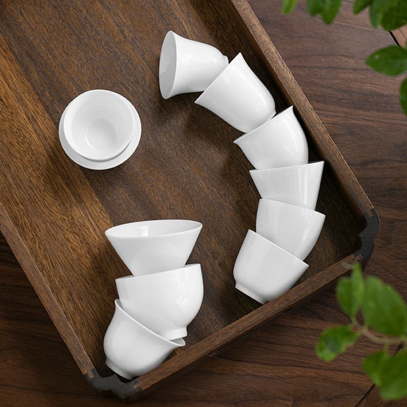 High White Ceramic Single Cup Small Tea Cup Master Cup Tea Set Tea Bowl Set Sipping Cup Conical Hat Cup Gongfu Tea Set