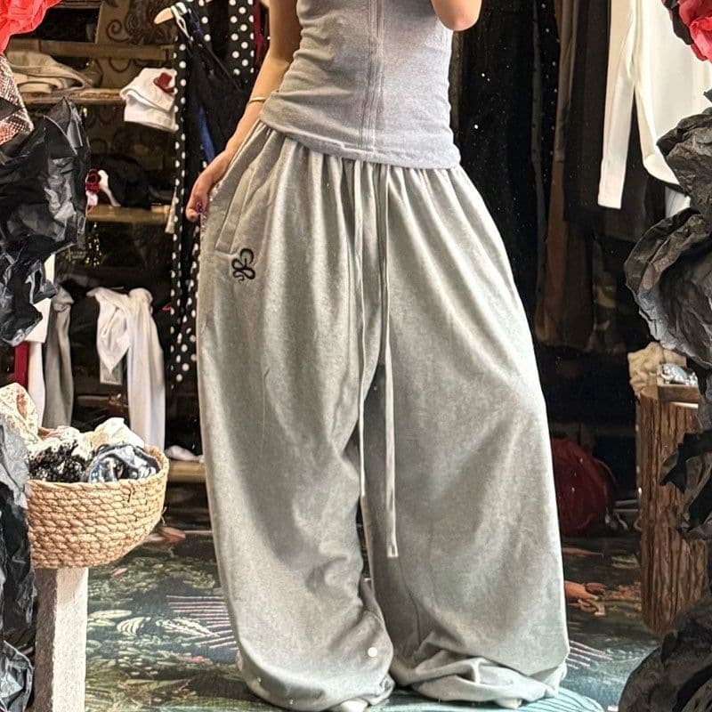 Vintage Spring/Summer Retro American Casual Loose Square Rivet Jazz Dance Wide Leg Sweatpants Light Brown Black