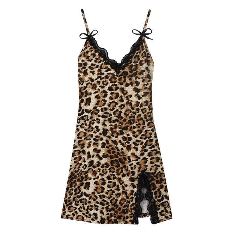 Yuedie Sexy Lingerie Leopard Print Chemise Nightie Passionate Lace Flirting Set Women's Erotic Apparel
