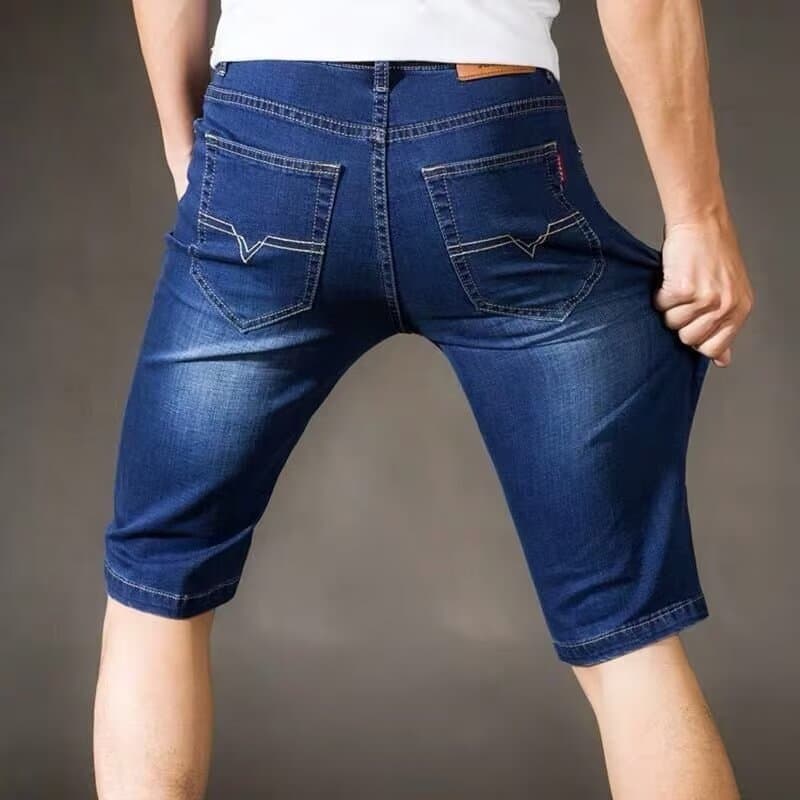 009 Denim Shorts for Men, Five-Point Shorts, Thin, Loose, Straight-Leg, Casual, Plus Size, Elastic Horse Riding Shorts