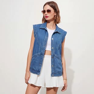 Fashion Sleeveless Denim Vest Women European and American Cross-border Spring Summer New Style Versatile Vest Tank Top Jacket 89300