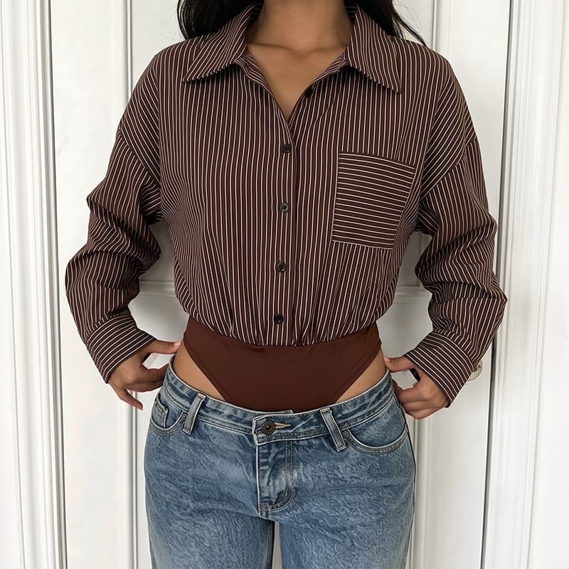 2026 Fall New Arrival Jumpsuit, Casual Striped Shirt Dress, Women's Relaxed Fit Shirt