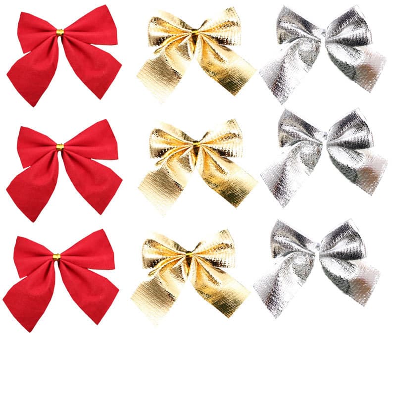 Manufacturer Christmas Bow 5.5cm 12pcs Red Bows Gold Silver Red Fabric Christmas Tree Ornaments Hangers
