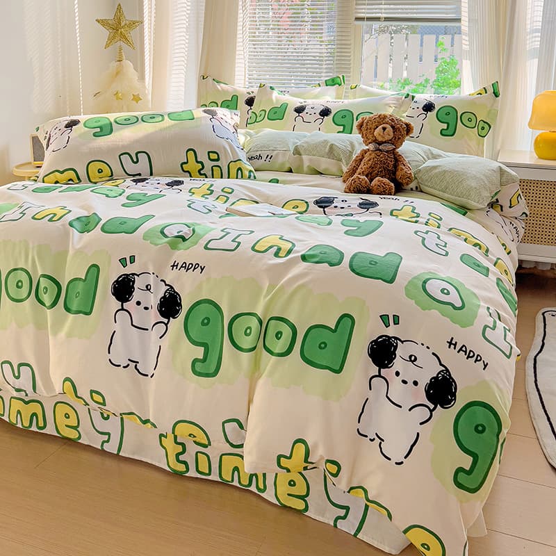 2024 New Cotton Printed 4-Piece Bedding Set Factory Direct Pure Cotton Fitted Sheet Duvet Cover Bedding Student 3-Piece Set