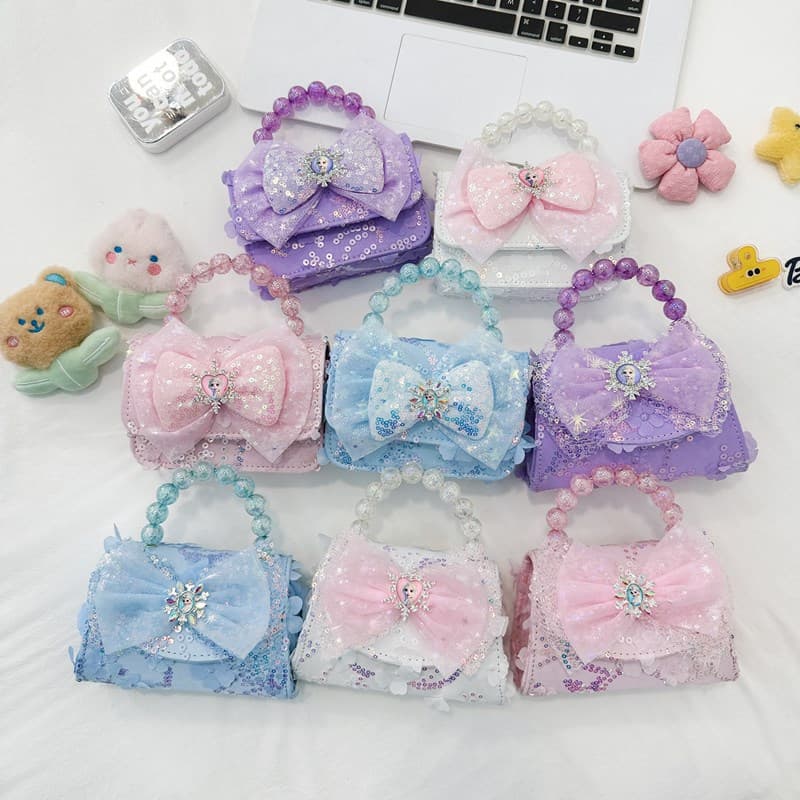 2026 New Sparkly Handbag Birthday Gift Little Girl Crossbody Bag Bow Pearl Handbag