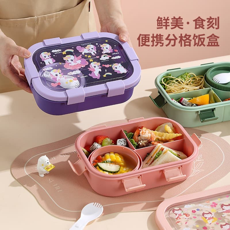 Compartment Rectangular Bento Box Lunch Box Microwave Safe Divided Student Meal Box Leakproof for Meal Prep Creative Style