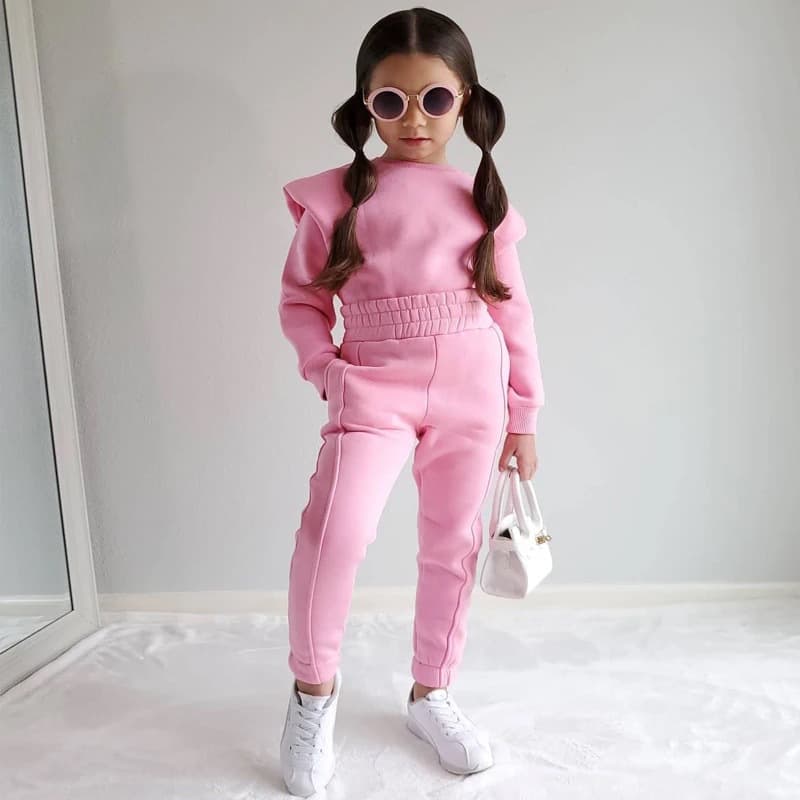 Girls Sweatshirt Set 2026 Spring Autumn New Casual Sportswear Big Kids Long Sleeve Solid Sweatshirt Set Ins