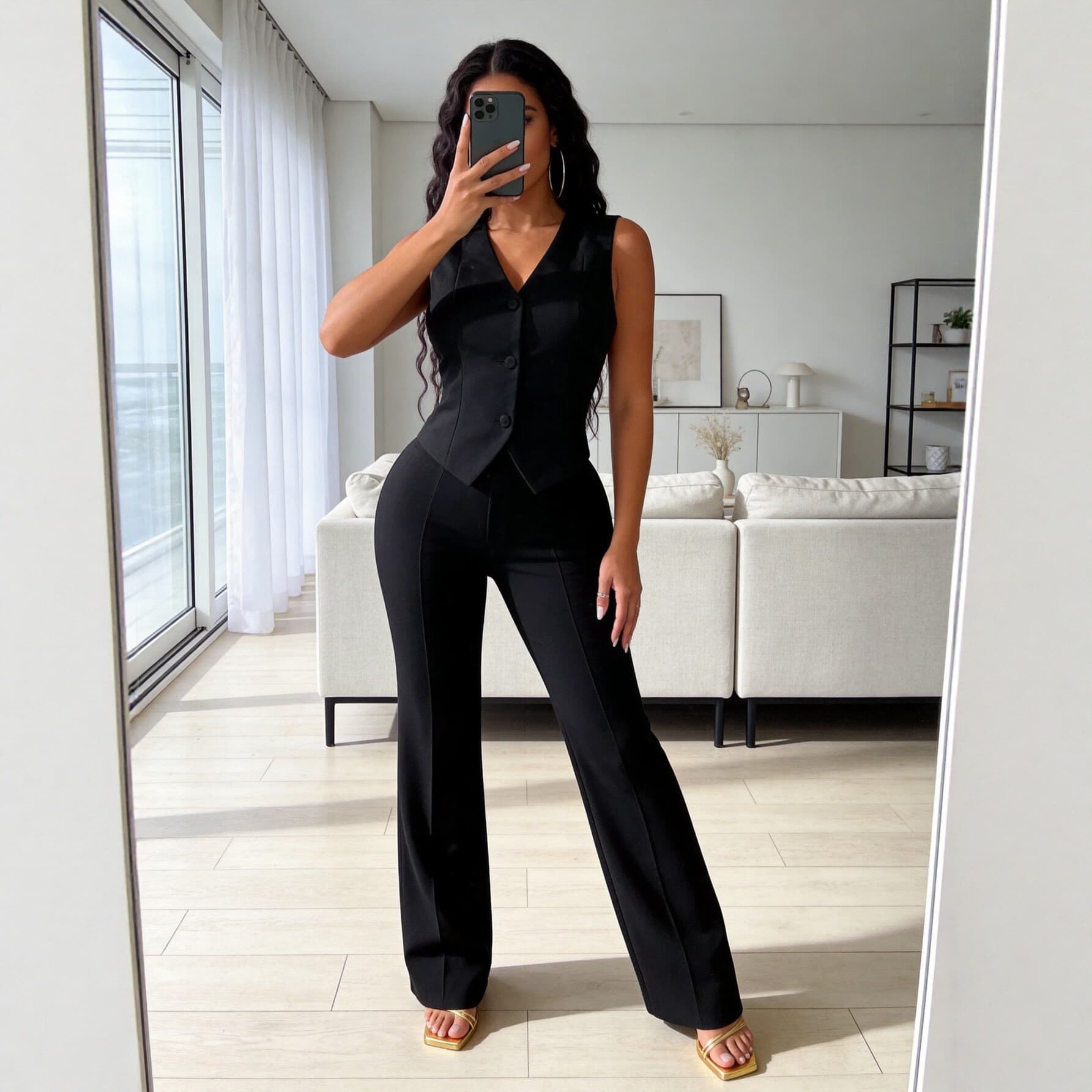 European and American Style Sleeveless V-Neck Jumpsuit for Women, Slim Fit, High-Waisted Wide-Leg Pants, Fashionable and Elegant Professional Suit, New Style
