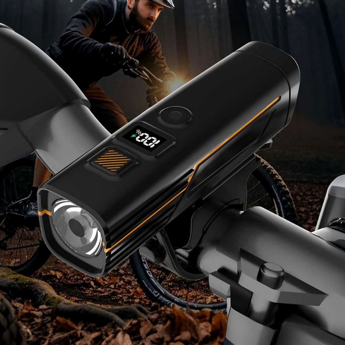 High-brightness mountain bike headlight for night riding, road bike portable flashlight with horn and motion sensor light.