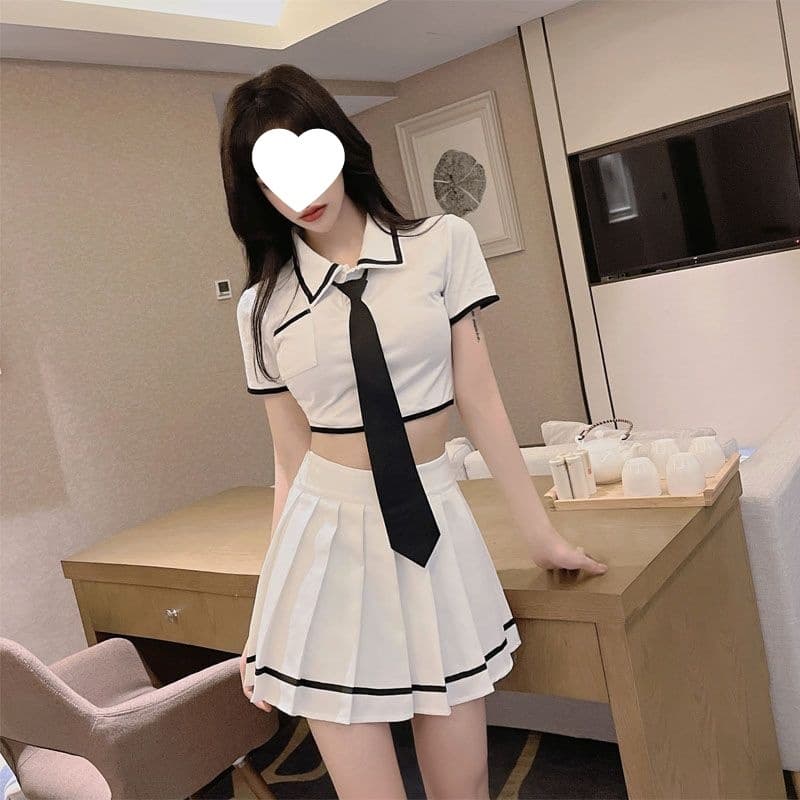 Girl Group Uniform Set Summer Cool Cropped Top Pleated Short Skirt Campus Top Sweet Age-Reducing Two-Piece Set