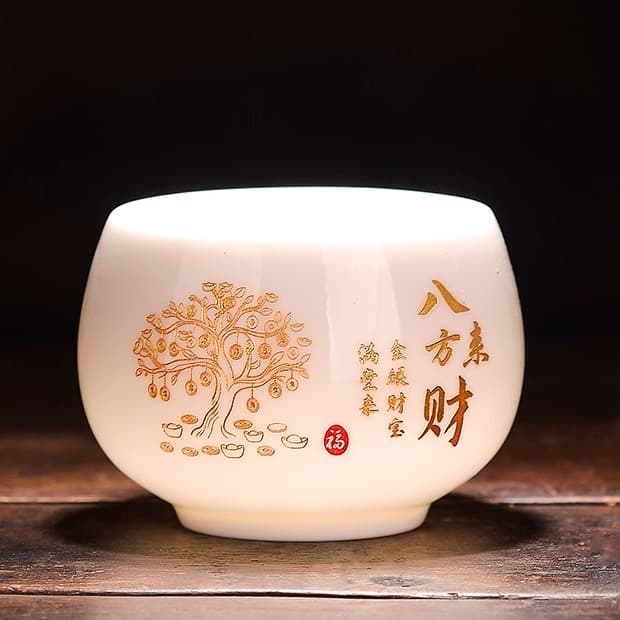 Mutton fat jade porcelain master cup Kung Fu tea set Bafanglaicai ceramic household cup with hundreds of surnames inscribed cup Luohan cup