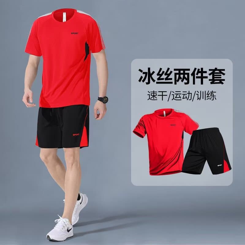 Running sports suit men's professional summer morning running equipment gym workout sportswear high school entrance examination short-sleeved quick-drying clothes