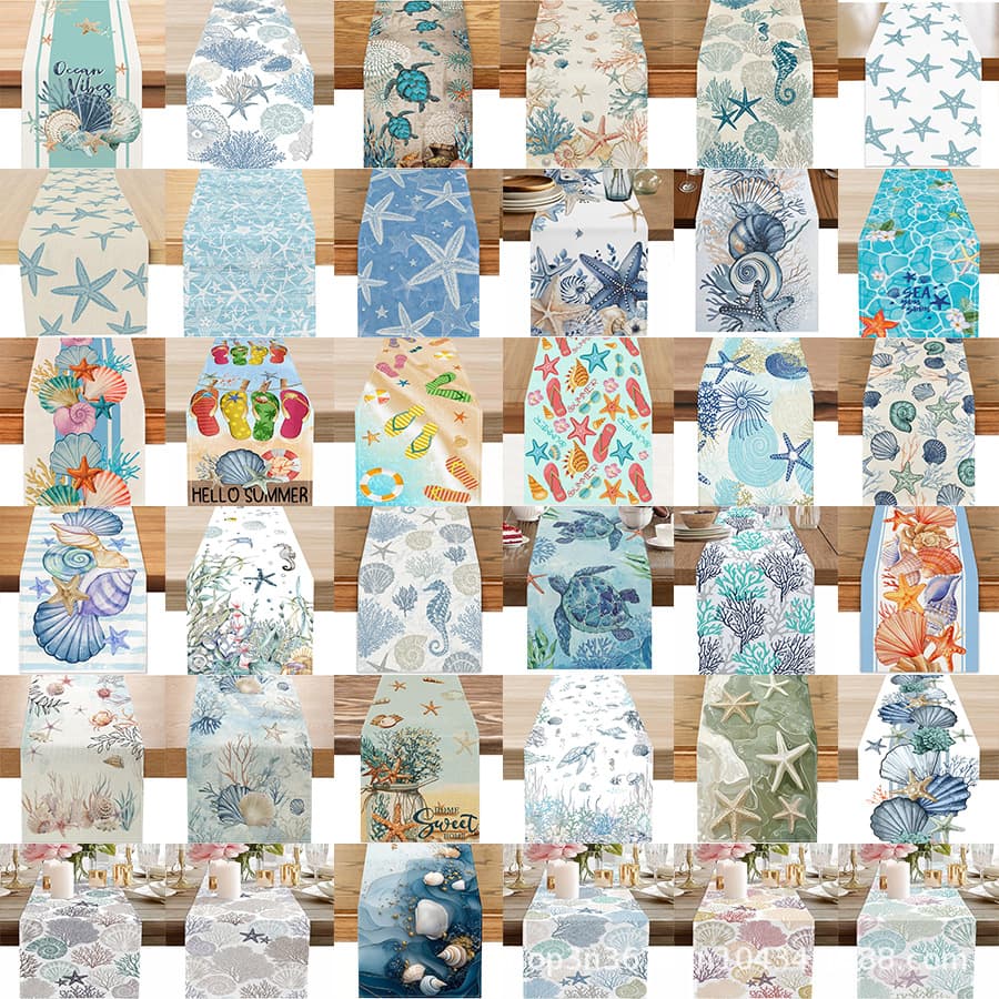 2026 Cross-Border Amazon Summer Style Starfish Turtle Table Runner Decoration Dining Table Table Runner Hot Sale Factory Direct Sale