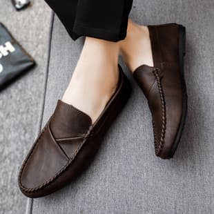 British Style Work Soft Sole Waterproof Casual Brown Lightweight Non-Slip Men's Loafers Bean Shoes Men's Shoes Business