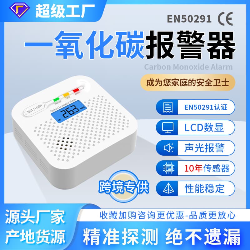 Amazon Europe Cross-Border 10-Year Carbon Monoxide Detector Mini Car/Home LCD CO Alarm