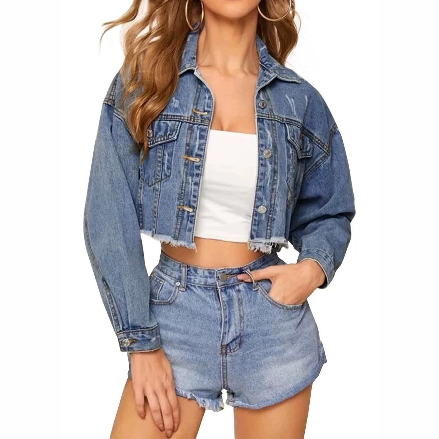 Amazon Women's Denim Jacket, Loose BF Style, Distressed Denim Short Jacket, Cropped Denim Coat