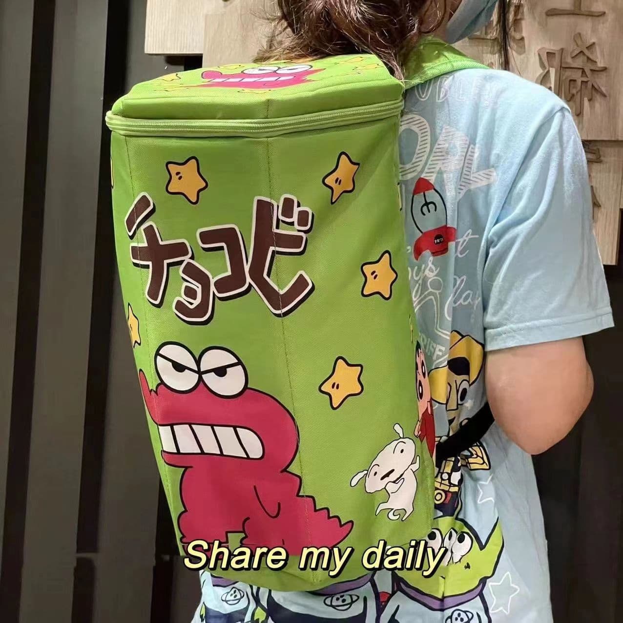 Crayon Shin-chan backpack, cute crocodile cookie box backpack, adorable and quirky 3D children's travel bag.
