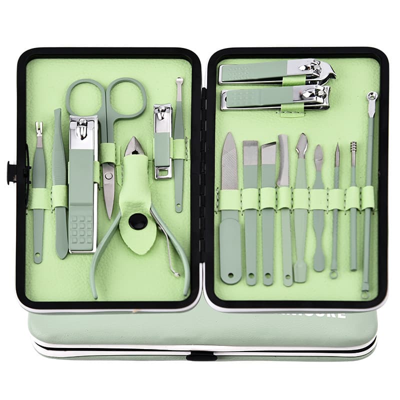 Matcha Green Nail Clipper Set Home Manicure Pedicure Full Care Nail Clippers Nail Scissors 15-Piece Set with Logo Printing